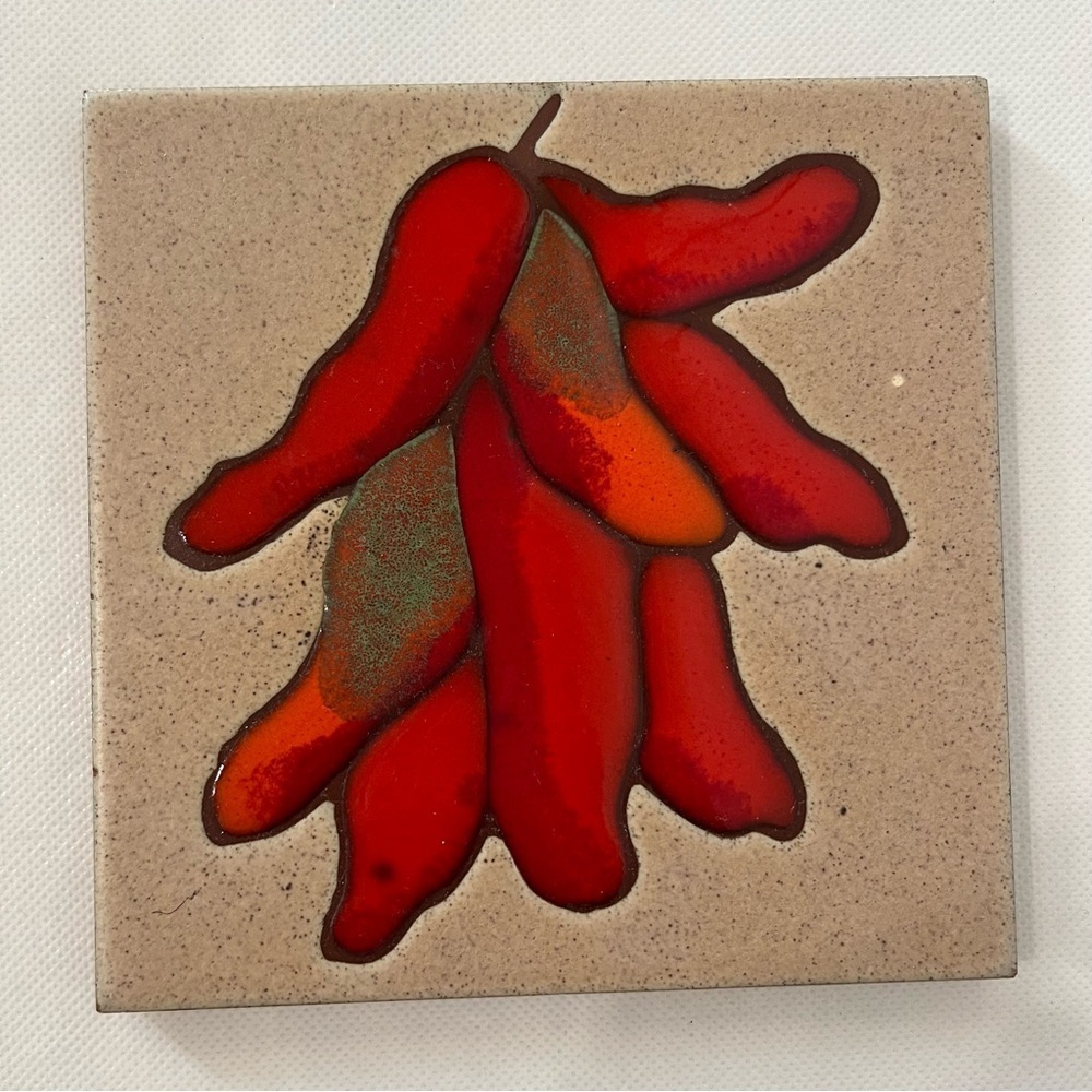 Red Chili Peppers Tile Made by Sue Poet Rio Grande Hand Painted Santa Fe